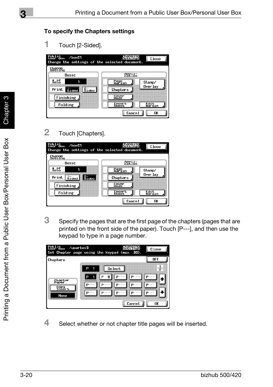 To specify the chapters settings -20 | Konica Minolta bizhub 500 User Manual | Page 59 / 218