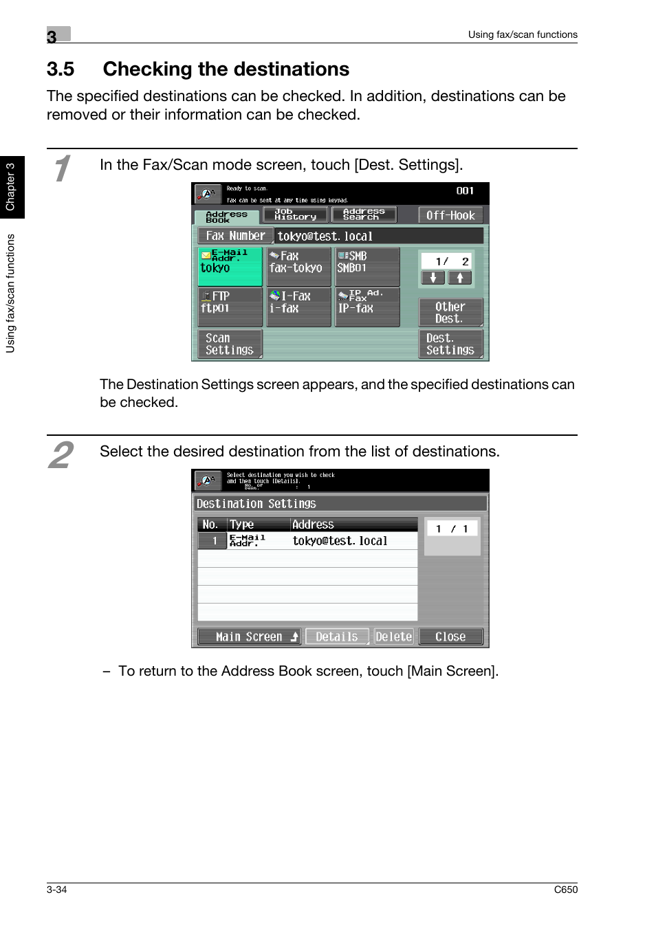 5 checking the destinations, 5 checking the destinations -34 | Konica Minolta bizhub C650 User Manual | Page 107 / 118