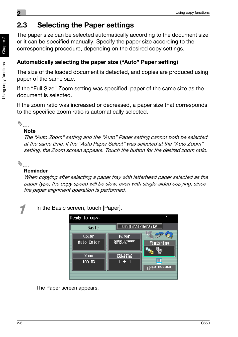 3 selecting the paper settings, 3 selecting the paper settings -6 | Konica Minolta bizhub C650 User Manual | Page 35 / 118