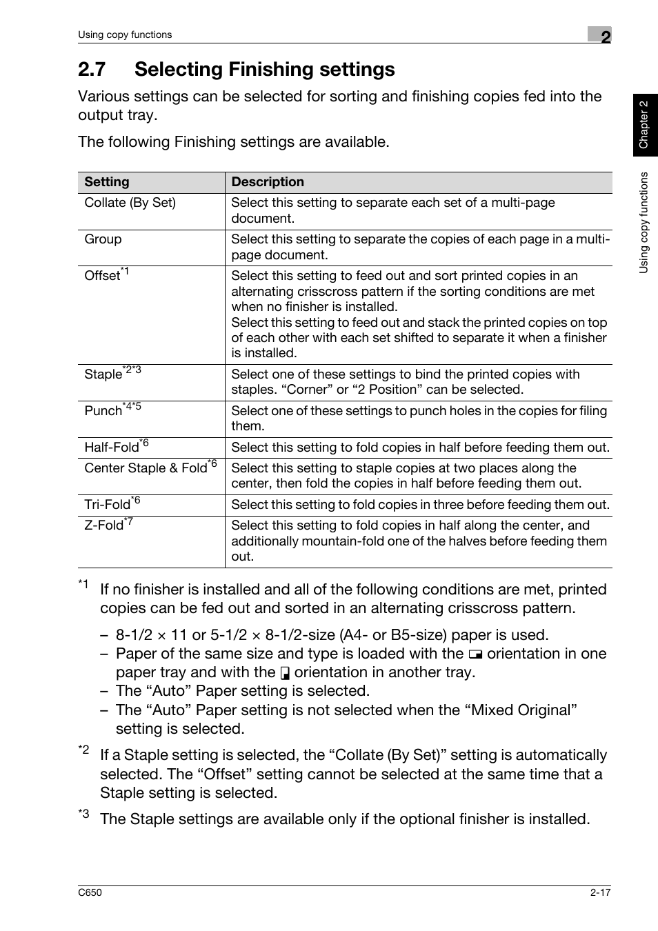 7 selecting finishing settings, 7 selecting finishing settings -17 | Konica Minolta bizhub C650 User Manual | Page 46 / 118