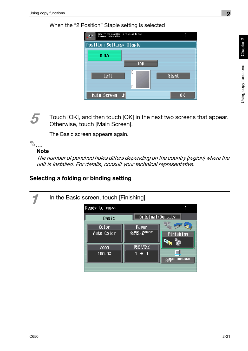 Selecting a folding or binding setting, Selecting a folding or binding setting -21 | Konica Minolta bizhub C650 User Manual | Page 50 / 118