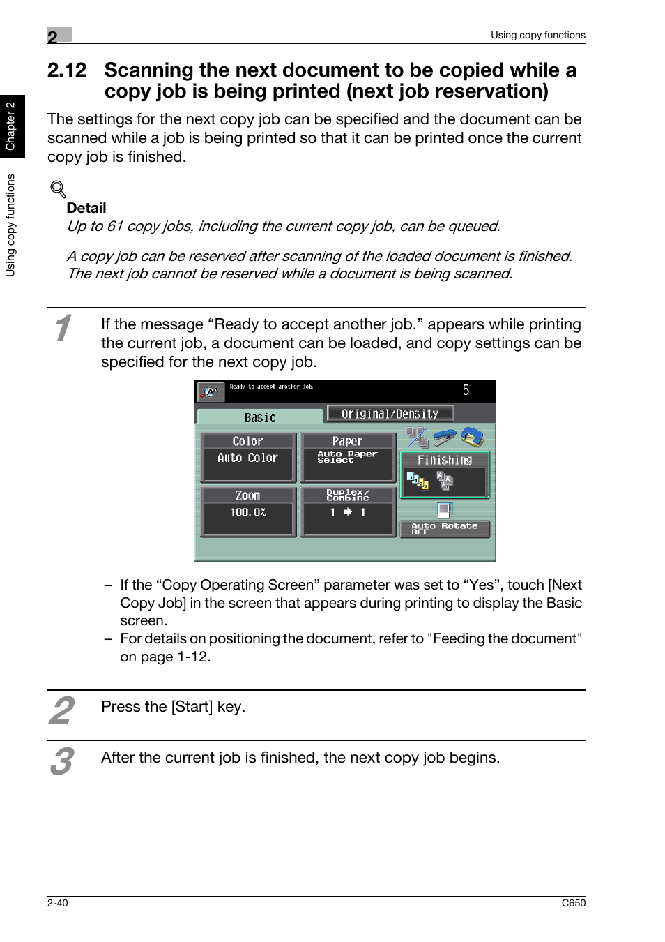 Being printed (next job reservation) -40 | Konica Minolta bizhub C650 User Manual | Page 69 / 118