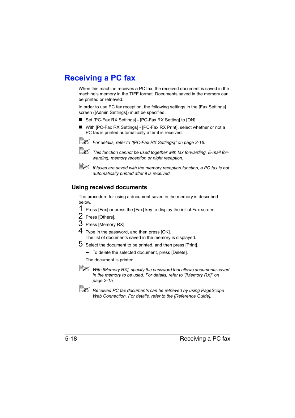 Receiving a pc fax, Using received documents, Receiving a pc fax -18 | Using received documents -18 | Konica Minolta bizhub C35 User Manual | Page 101 / 140
