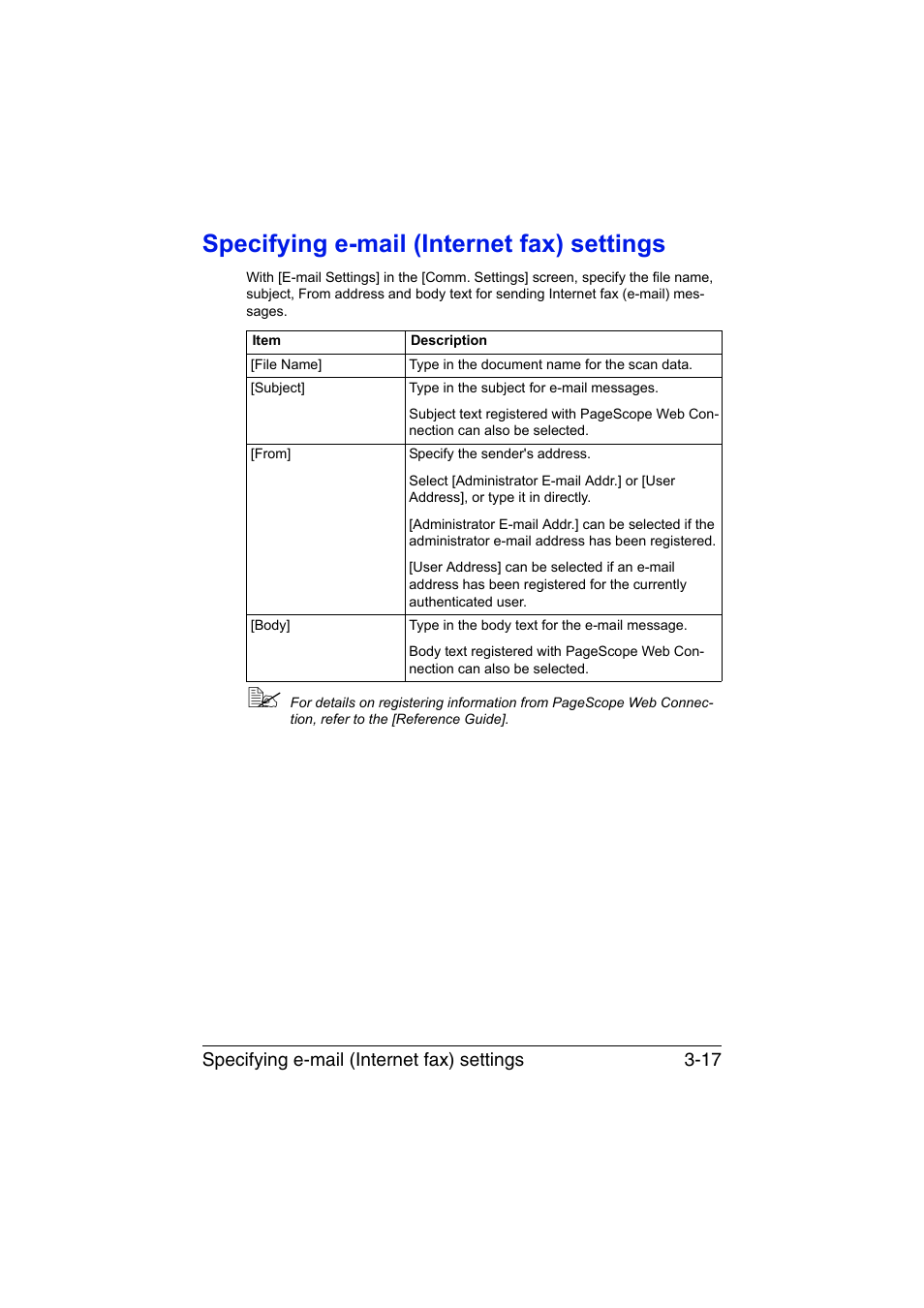 Specifying e-mail (internet fax) settings, Specifying e-mail (internet fax) settings -17 | Konica Minolta bizhub C35 User Manual | Page 62 / 140