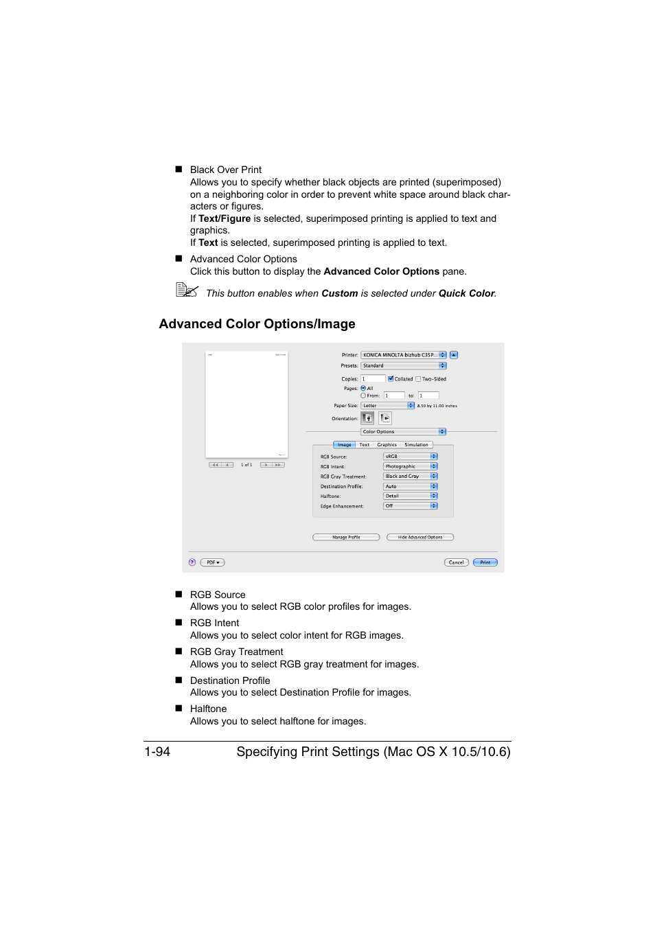 Advanced color options/image, Advanced color options/image -94 | Konica Minolta bizhub C35P User Manual | Page 119 / 409