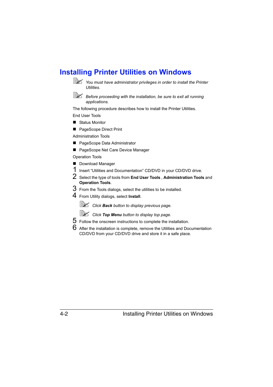 Installing printer utilities on windows, Installing printer utilities on windows -2 | Konica Minolta bizhub C35P User Manual | Page 167 / 409