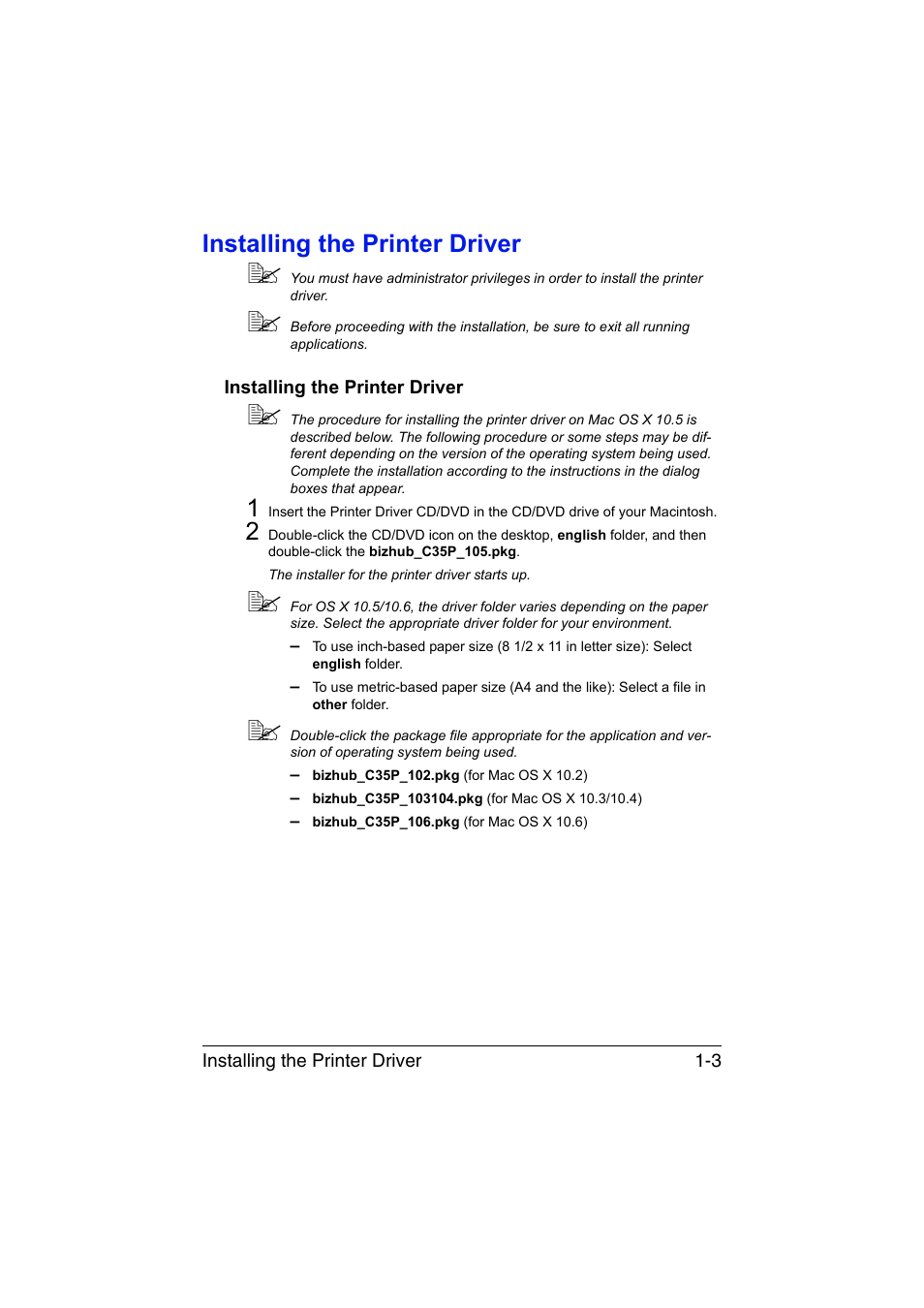 Installing the printer driver, Installing the printer driver -3 | Konica Minolta bizhub C35P User Manual | Page 28 / 409