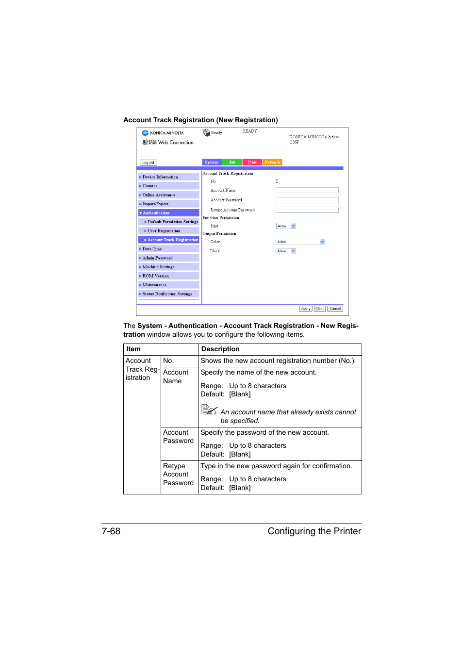 Configuring the printer 7-68 | Konica Minolta bizhub C35P User Manual | Page 287 / 409