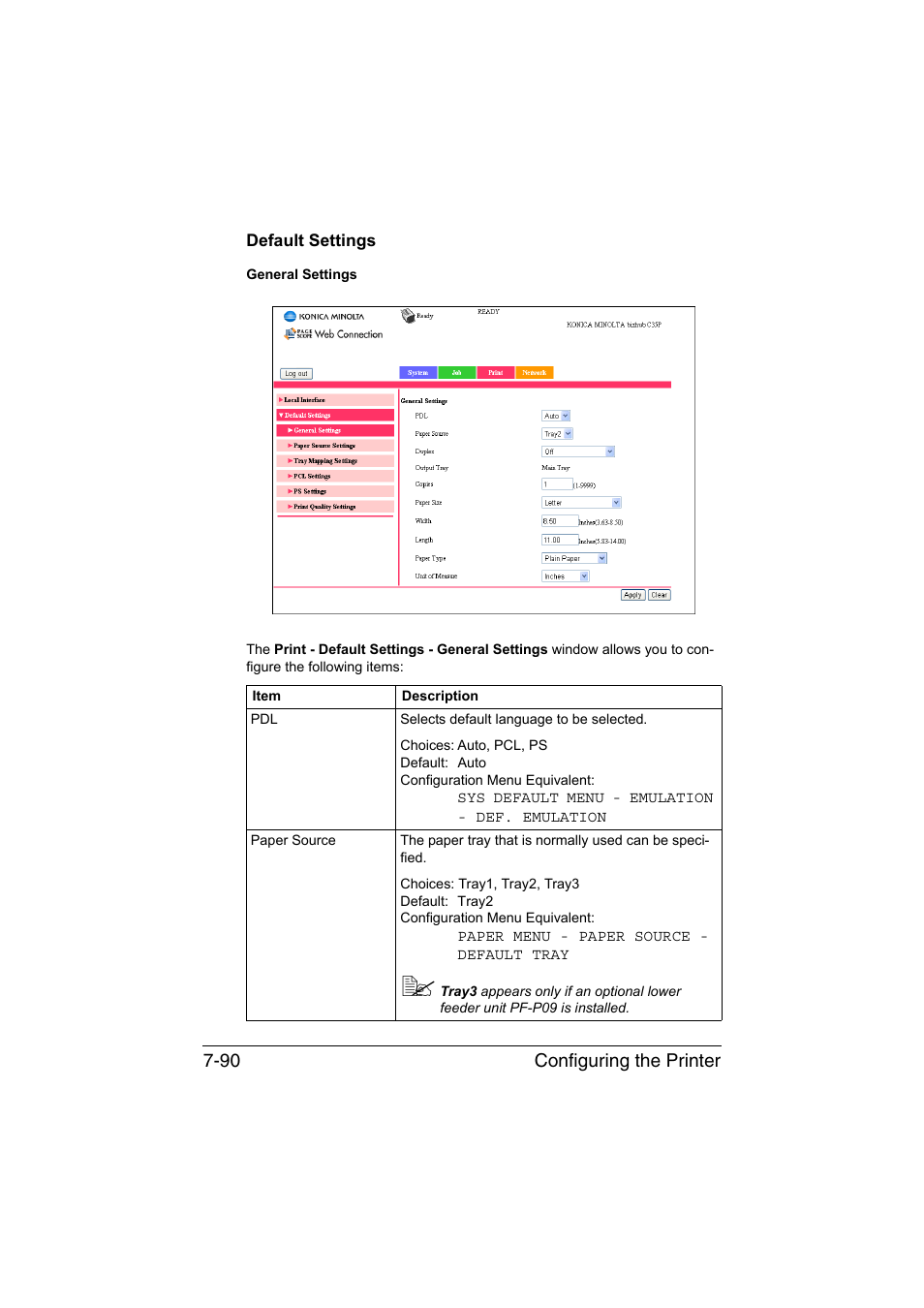 Default settings, Default settings -90 | Konica Minolta bizhub C35P User Manual | Page 309 / 409