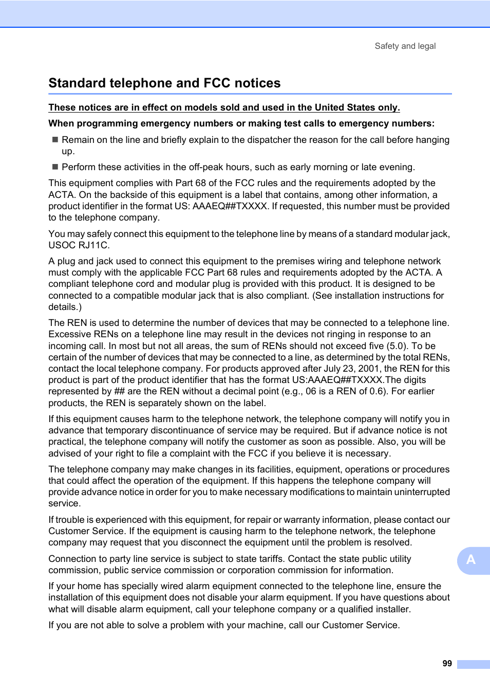 Standard telephone and fcc notices, Astandard telephone and fcc notices | Konica Minolta bizhub 20 User Manual | Page 108 / 203