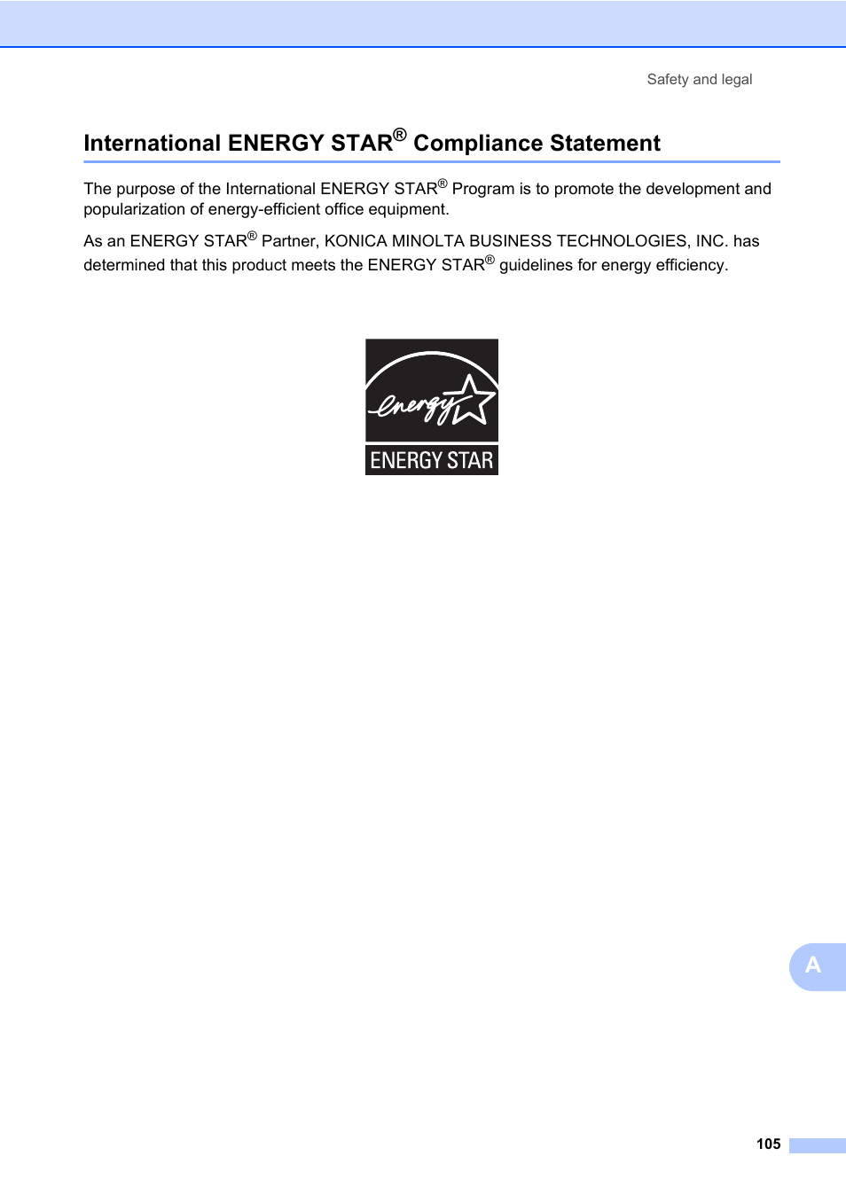 International energy star® compliance statement, International energy star, Compliance statement | Ainternational energy star | Konica Minolta bizhub 20 User Manual | Page 114 / 203