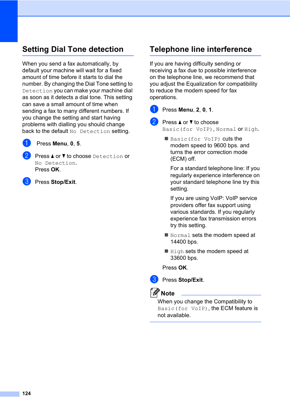 Setting dial tone detection, Telephone line interference | Konica Minolta bizhub 20 User Manual | Page 133 / 203