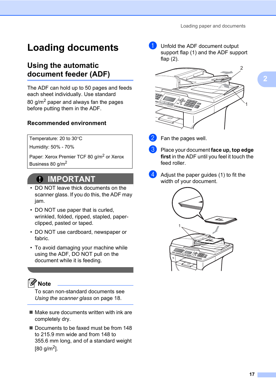 Loading documents, Using the automatic document feeder (adf), Important | Konica Minolta bizhub 20 User Manual | Page 26 / 203
