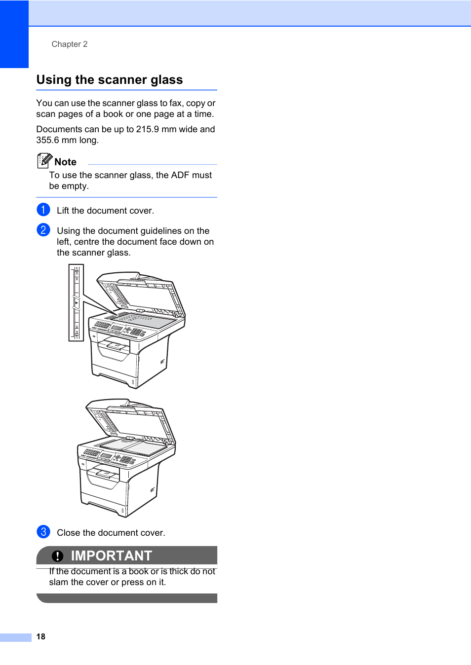 Using the scanner glass, Important | Konica Minolta bizhub 20 User Manual | Page 27 / 203