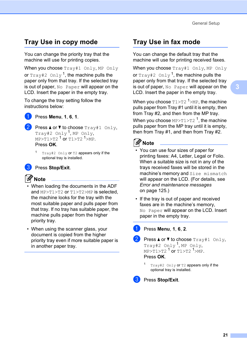 Tray use in copy mode, Tray use in fax mode, Tray use in copy mode tray use in fax mode | 3tray use in copy mode | Konica Minolta bizhub 20 User Manual | Page 30 / 203