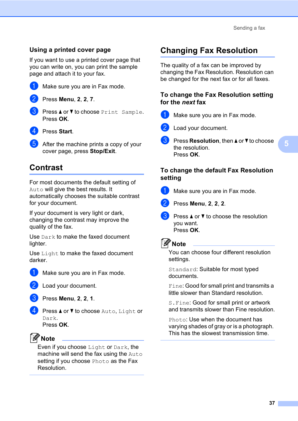 Contrast, Changing fax resolution, Contrast changing fax resolution | Konica Minolta bizhub 20 User Manual | Page 46 / 203