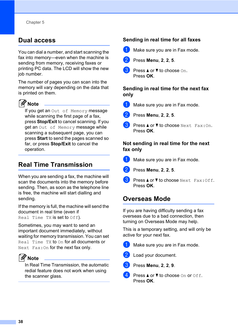 Dual access, Real time transmission, Overseas mode | Dual access real time transmission overseas mode, Real time | Konica Minolta bizhub 20 User Manual | Page 47 / 203