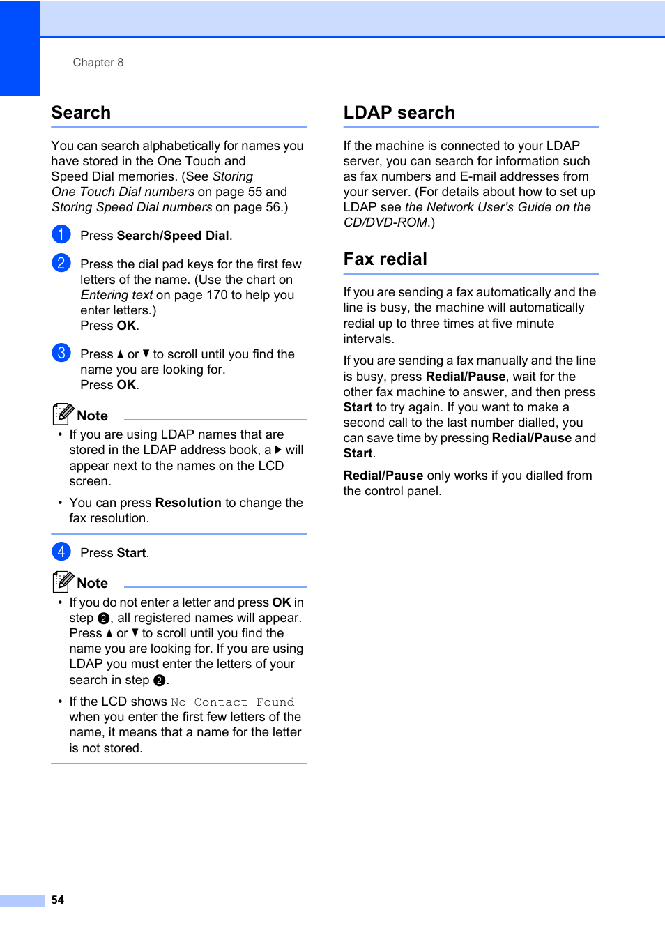 Search, Ldap search, Fax redial | Search ldap search fax redial | Konica Minolta bizhub 20 User Manual | Page 63 / 203