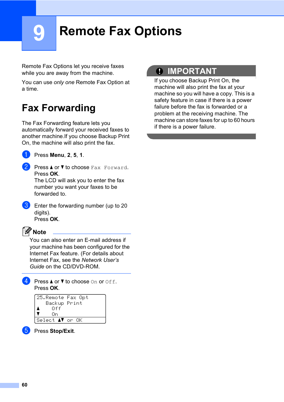 9 remote fax options, Fax forwarding, Remote fax options | Important | Konica Minolta bizhub 20 User Manual | Page 69 / 203