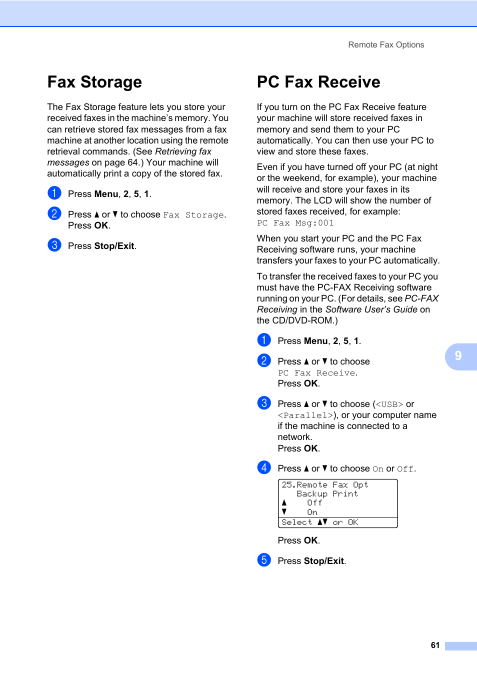 Fax storage, Pc fax receive, Fax storage pc fax receive | Konica Minolta bizhub 20 User Manual | Page 70 / 203