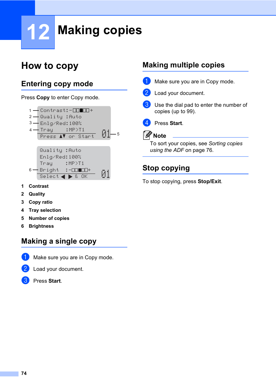 12 making copies, How to copy, Entering copy mode | Making a single copy, Making multiple copies, Stop copying, Making copies | Konica Minolta bizhub 20 User Manual | Page 83 / 203