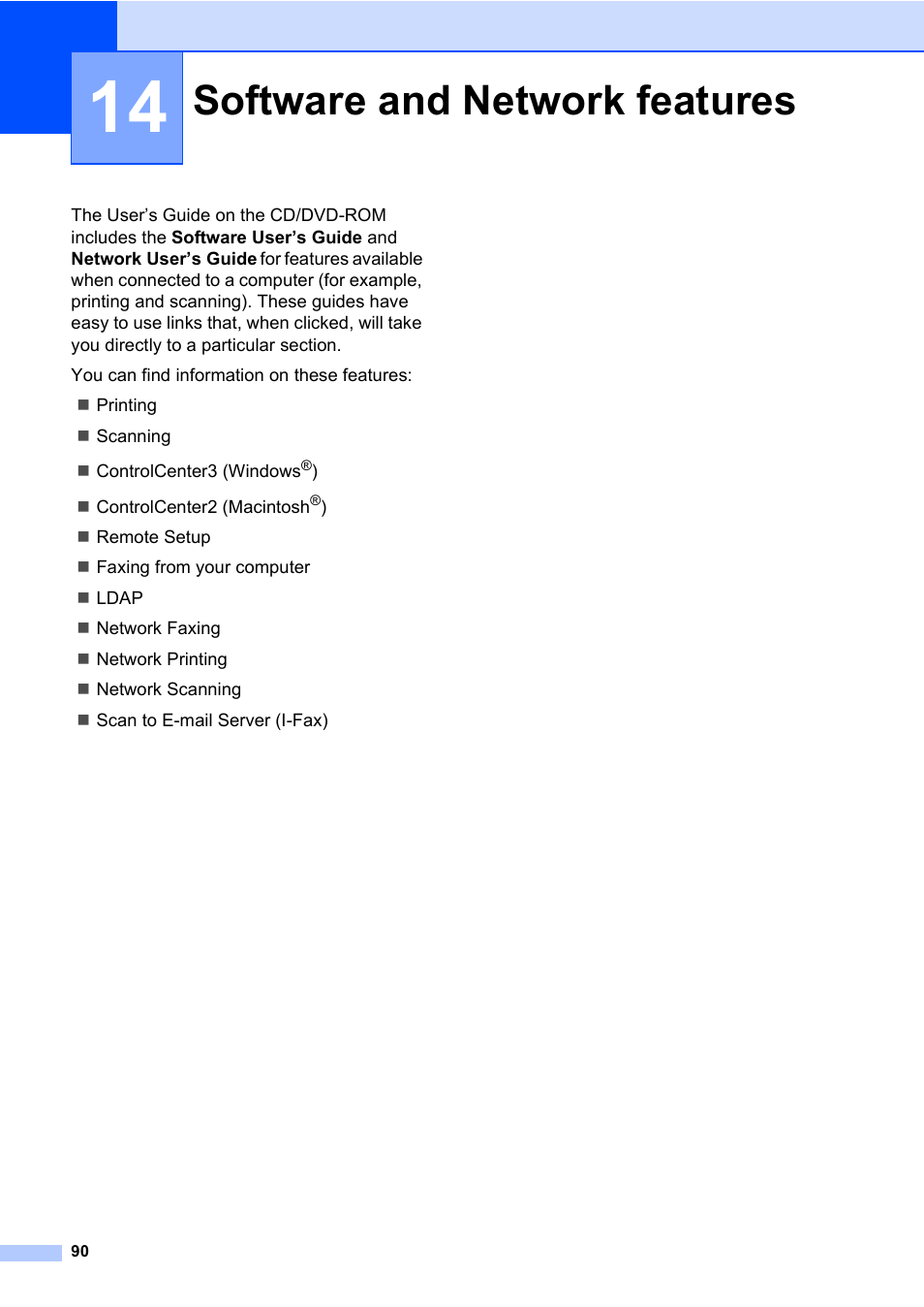 14 software and network features, Software and network features | Konica Minolta bizhub 20 User Manual | Page 99 / 203