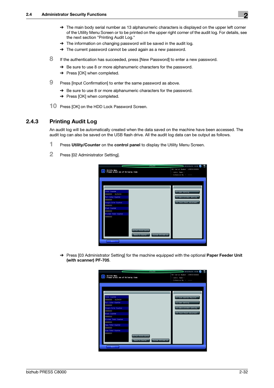 3 printing audit log, Printing audit log -32 | Konica Minolta bizhub PRESS C8000 User Manual | Page 39 / 48