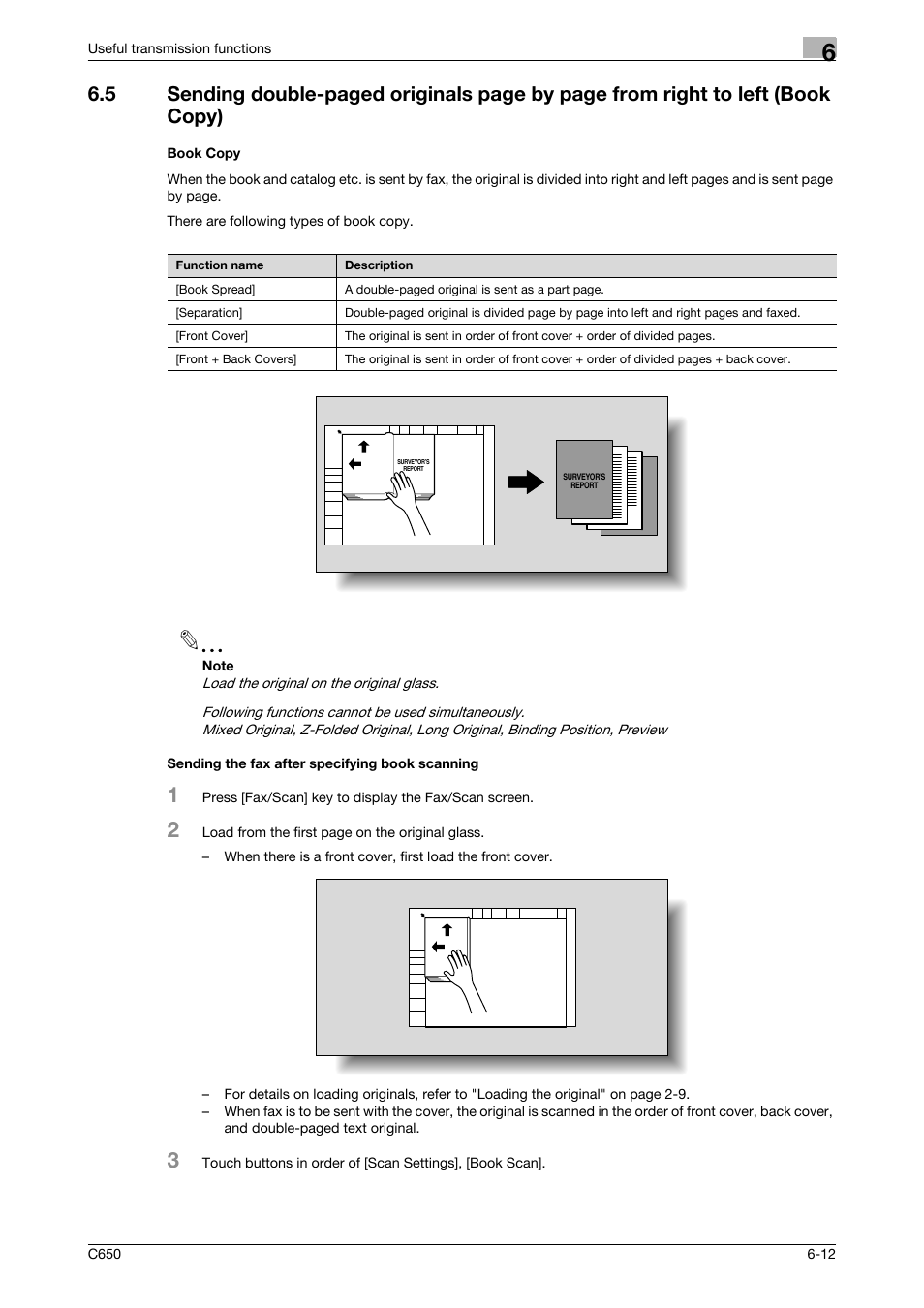 Book copy, Sending the fax after specifying book scanning | Konica Minolta bizhub C650 User Manual | Page 115 / 295