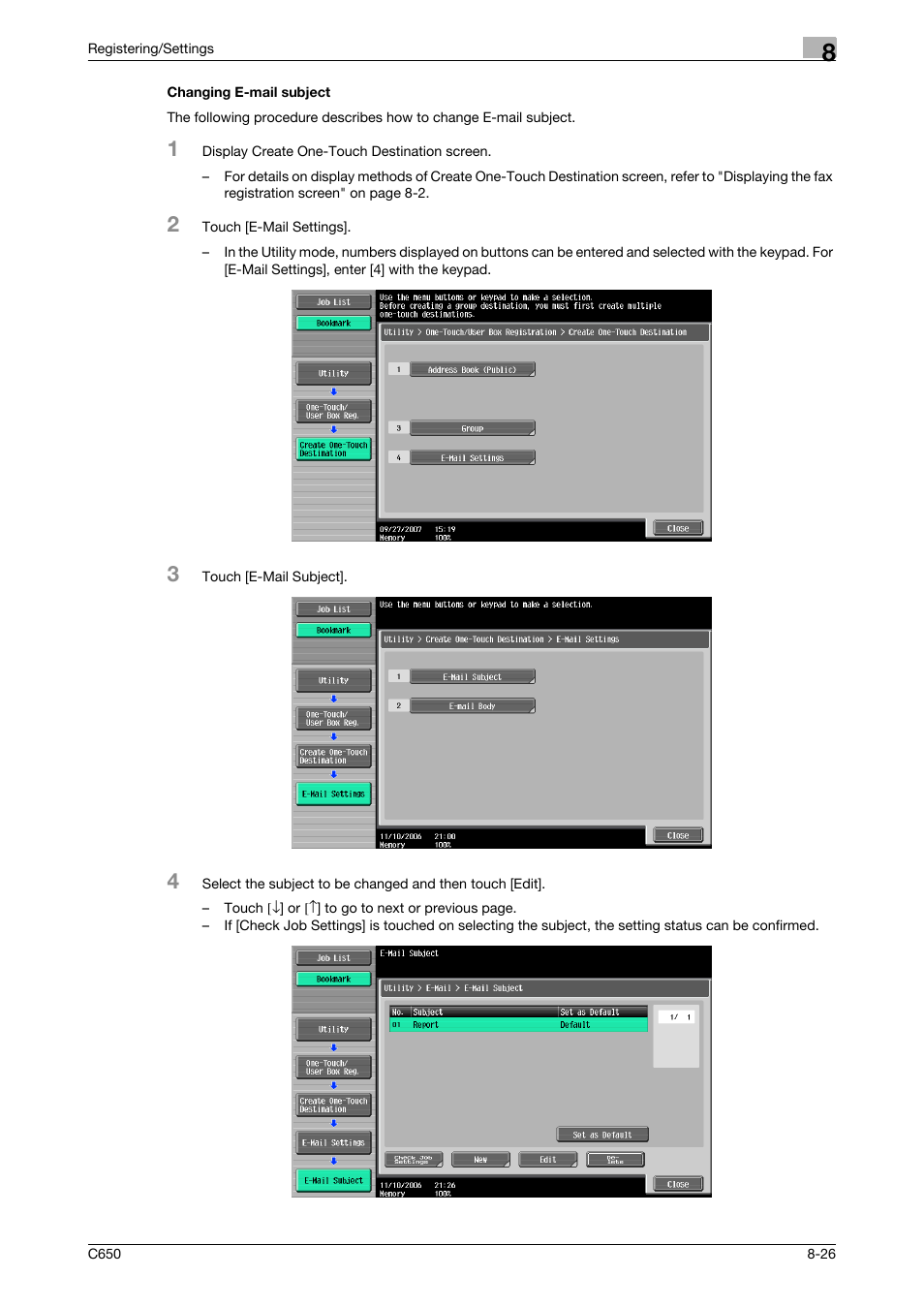 Changing e-mail subject, Changing e-mail subject -26 | Konica Minolta bizhub C650 User Manual | Page 171 / 295
