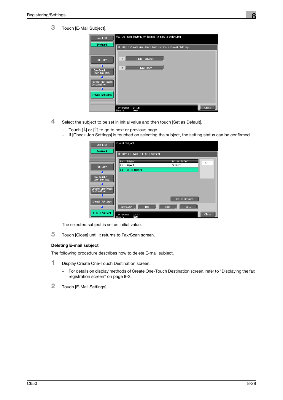 Deleting e-mail subject, Deleting e-mail subject -28 | Konica Minolta bizhub C650 User Manual | Page 173 / 295