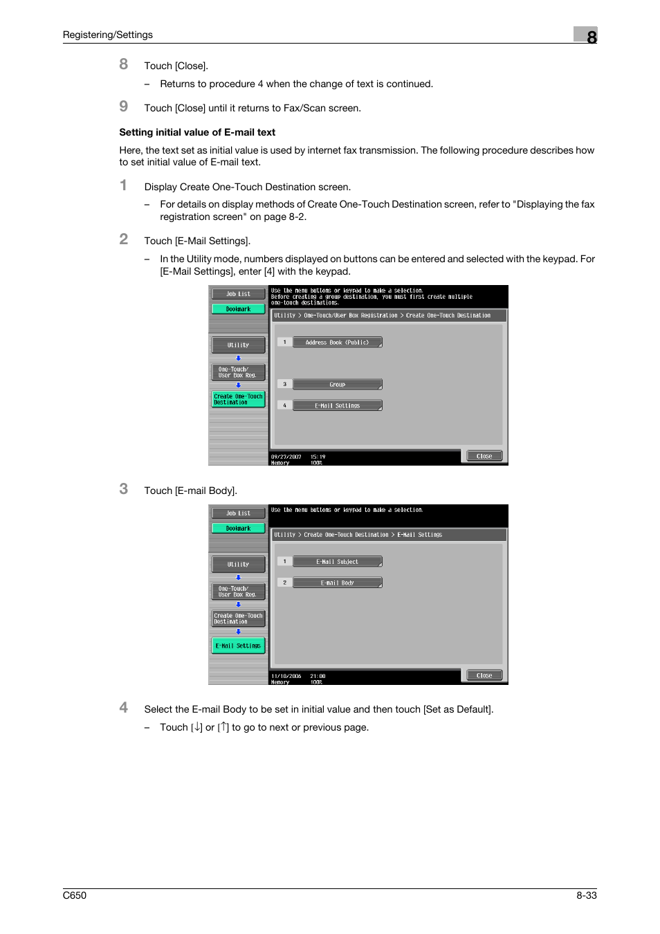 Setting initial value of e-mail text, Setting initial value of e-mail text -33 | Konica Minolta bizhub C650 User Manual | Page 178 / 295
