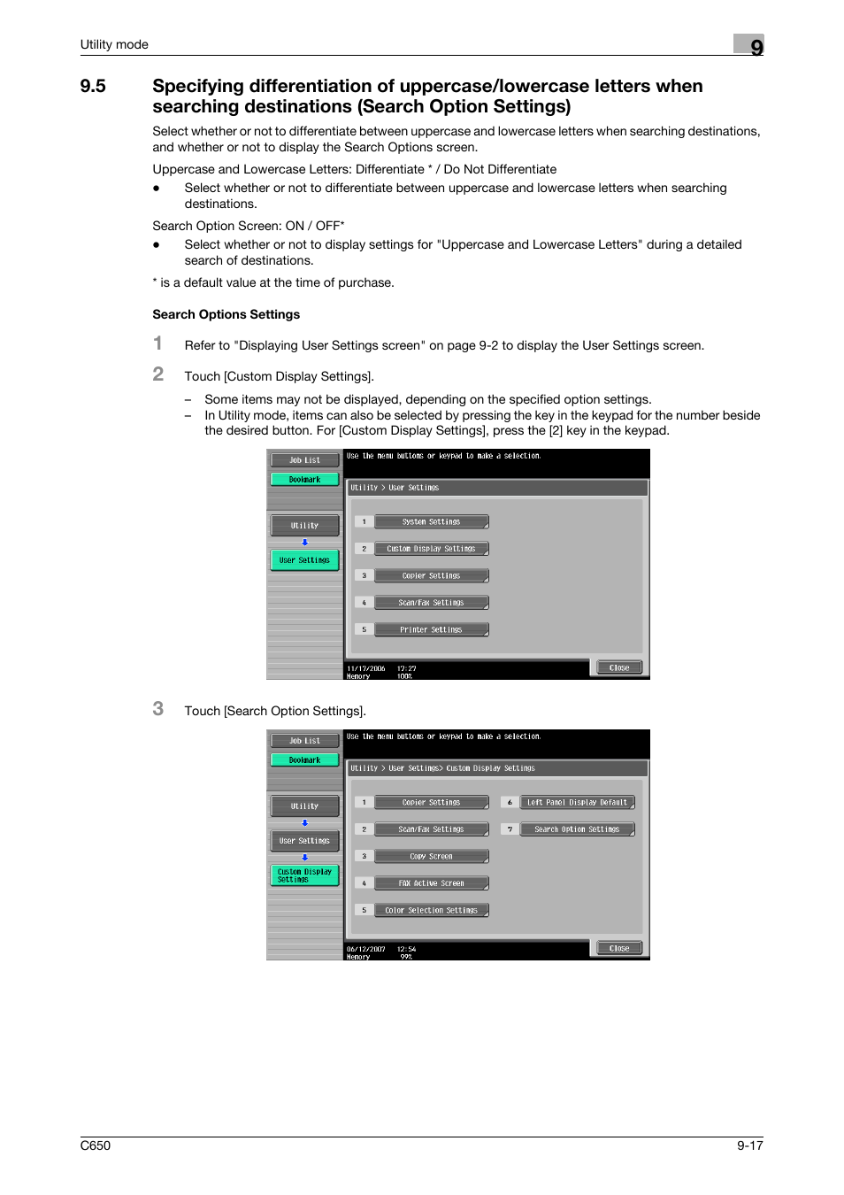 Search options settings | Konica Minolta bizhub C650 User Manual | Page 198 / 295