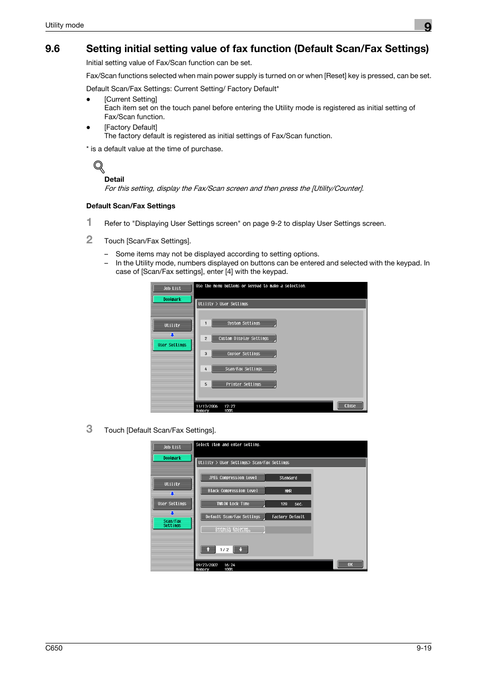 Default scan/fax settings | Konica Minolta bizhub C650 User Manual | Page 200 / 295