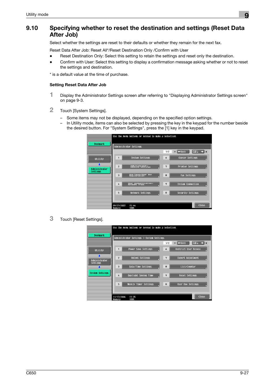 Setting reset data after job | Konica Minolta bizhub C650 User Manual | Page 208 / 295