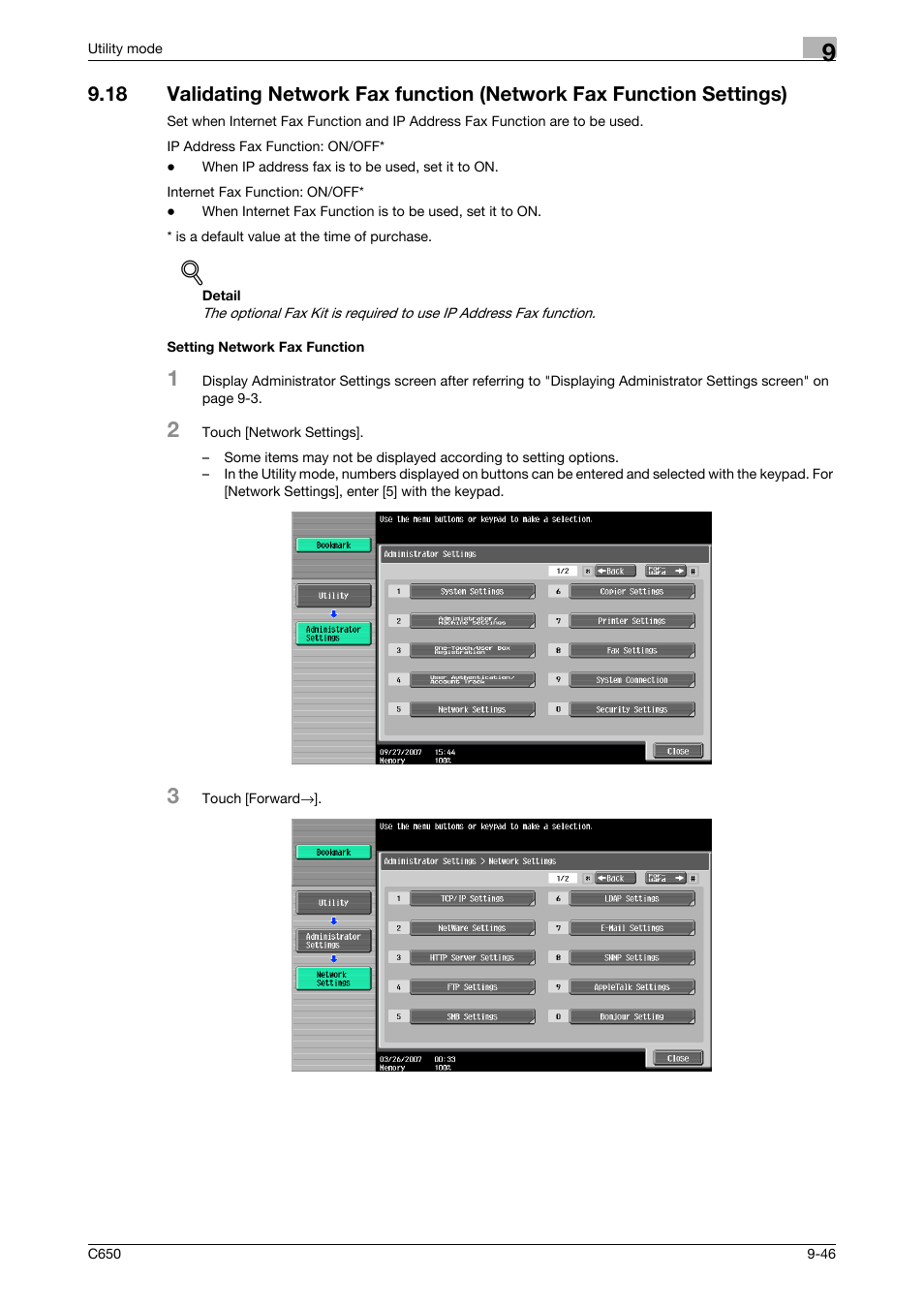 Setting network fax function | Konica Minolta bizhub C650 User Manual | Page 227 / 295