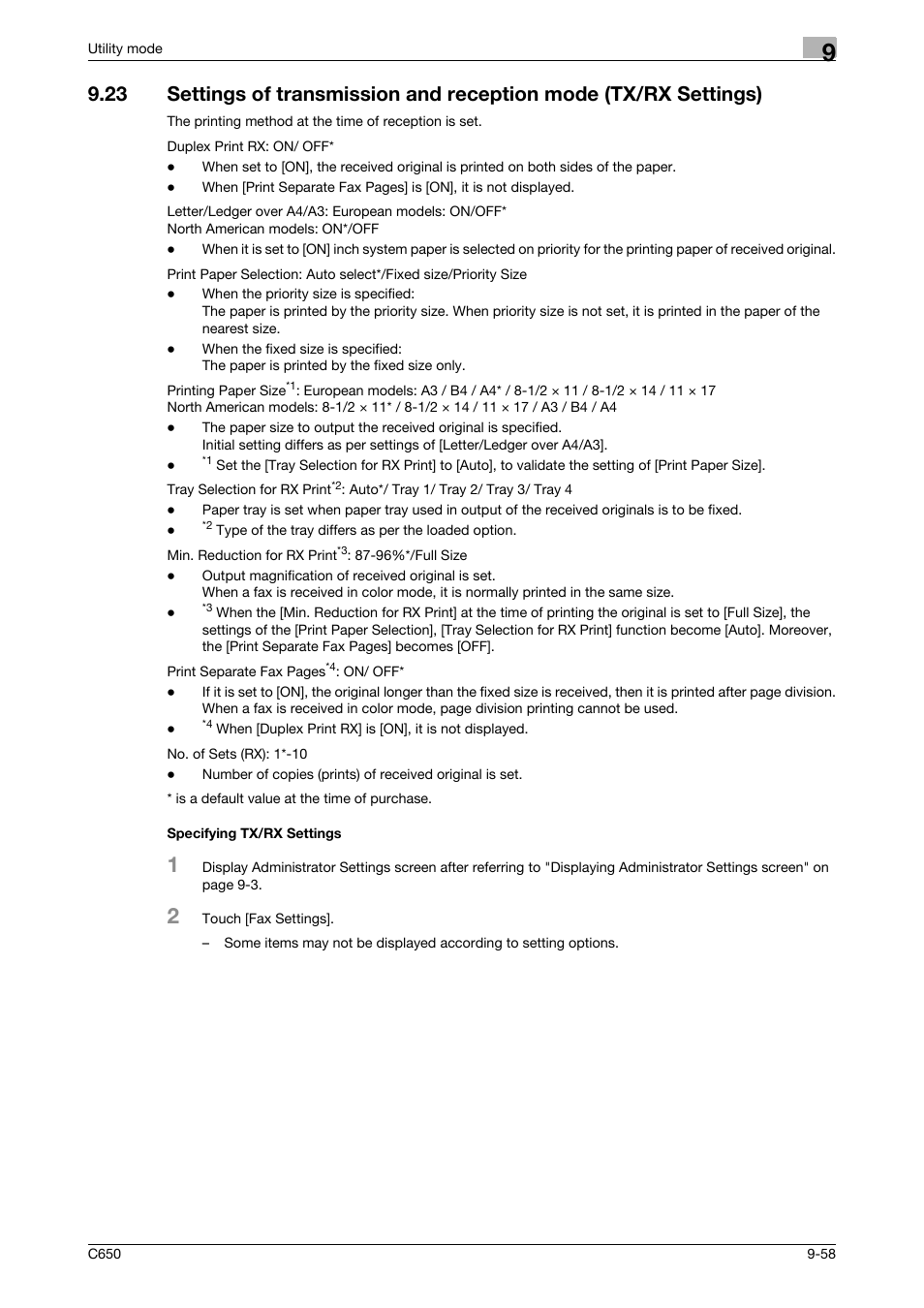 Specifying tx/rx settings | Konica Minolta bizhub C650 User Manual | Page 239 / 295