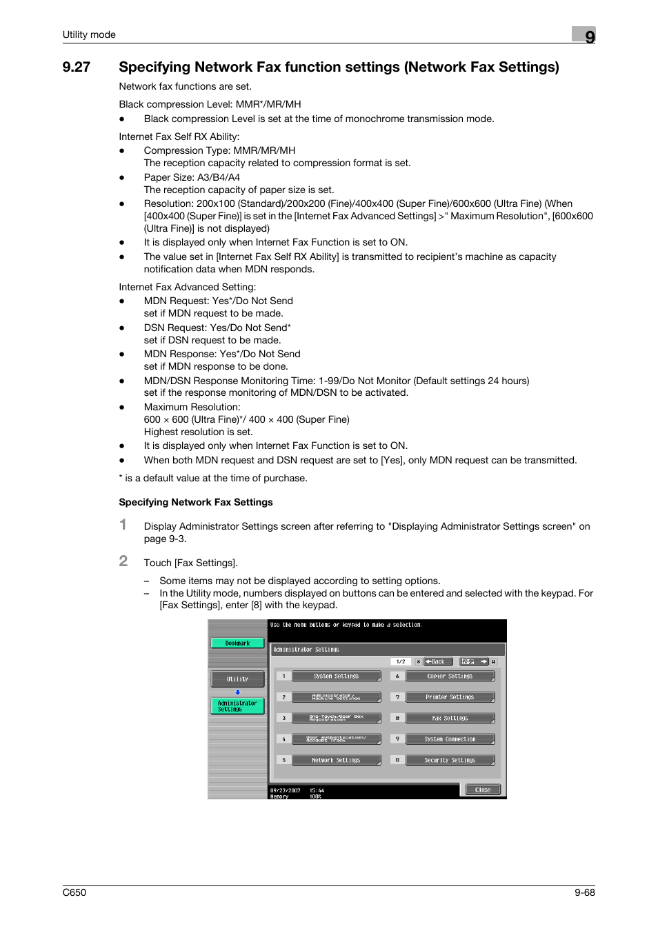 Specifying network fax settings | Konica Minolta bizhub C650 User Manual | Page 249 / 295
