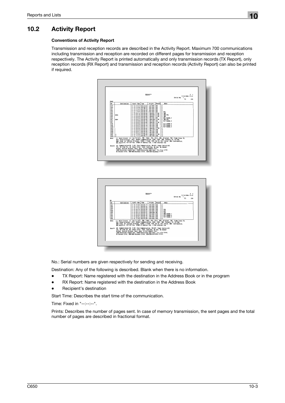 2 activity report, Conventions of activity report | Konica Minolta bizhub C650 User Manual | Page 262 / 295