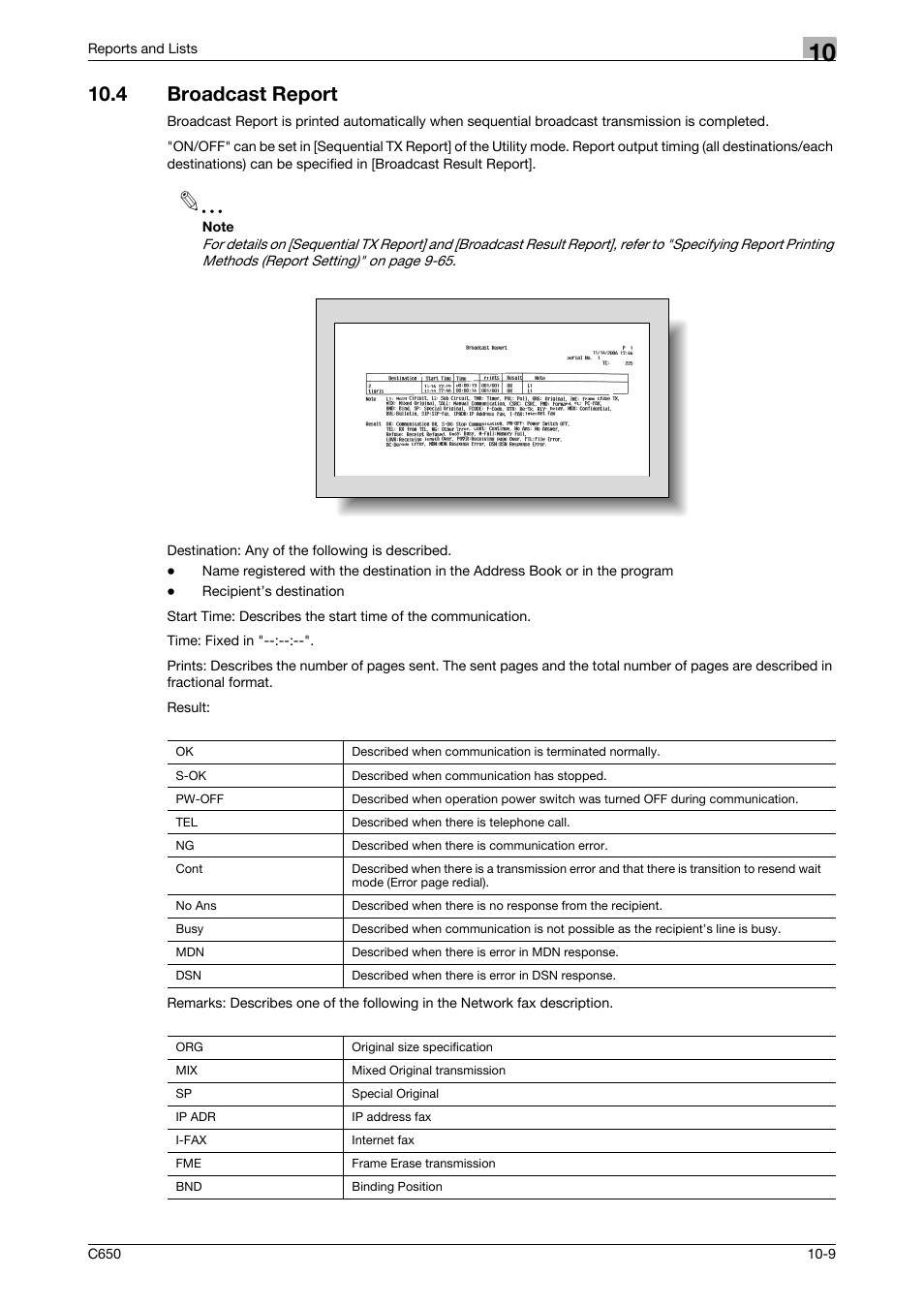 4 broadcast report, Broadcast report -9 | Konica Minolta bizhub C650 User Manual | Page 268 / 295