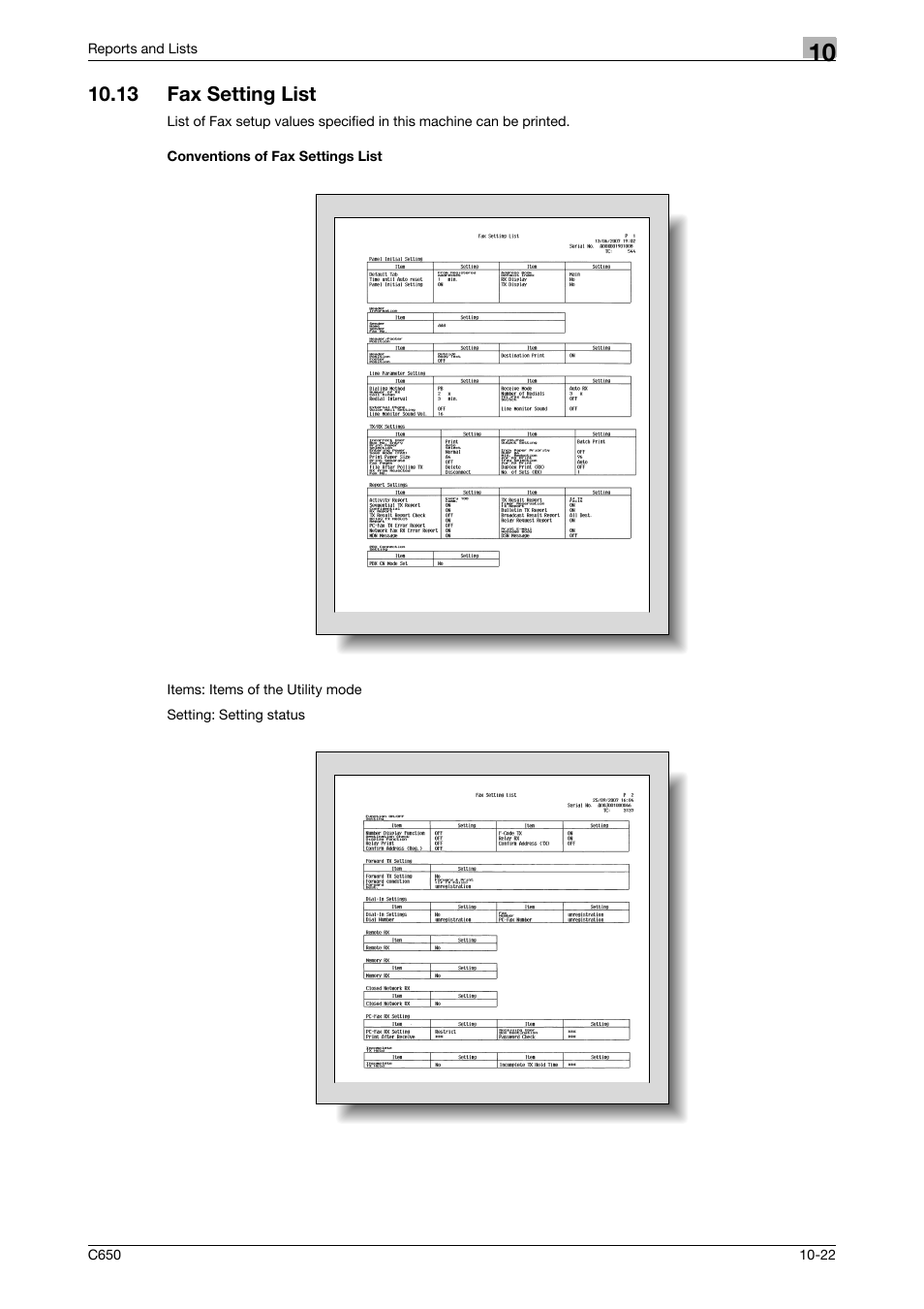 13 fax setting list, Conventions of fax settings list | Konica Minolta bizhub C650 User Manual | Page 281 / 295