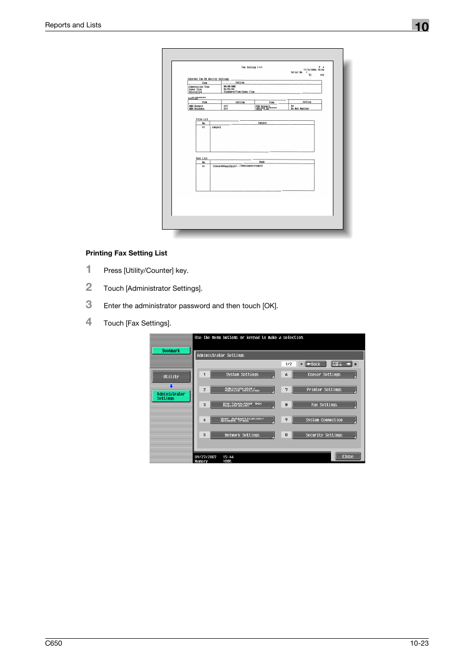 Printing fax setting list, Printing fax setting list -23 | Konica Minolta bizhub C650 User Manual | Page 282 / 295