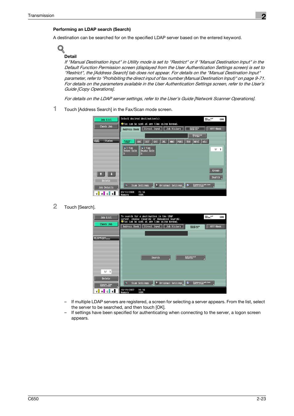Performing an ldap search (search), Performing an ldap search (search) -23 | Konica Minolta bizhub C650 User Manual | Page 55 / 295
