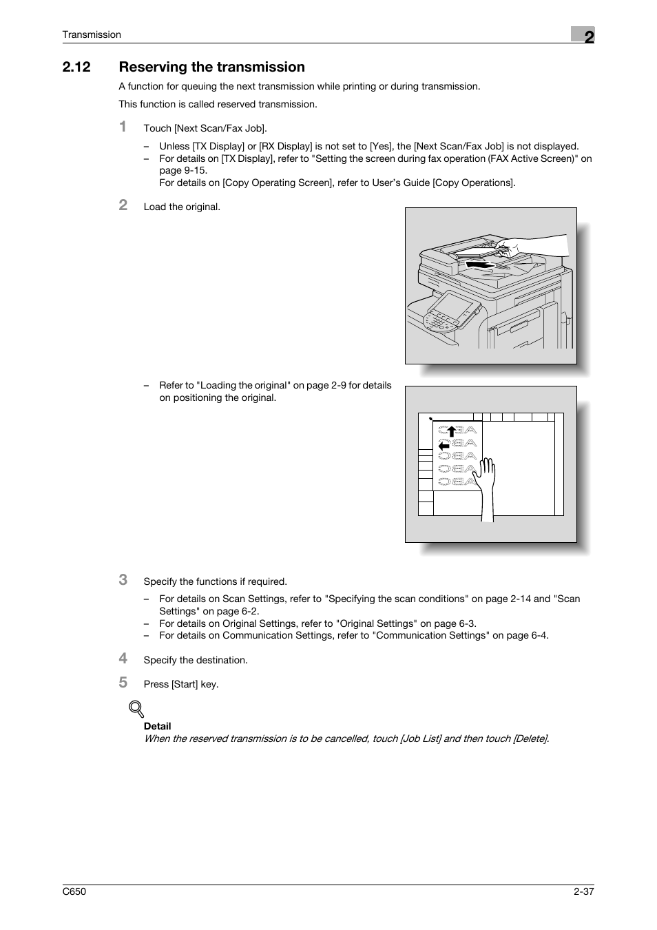 12 reserving the transmission, Reserving the transmission -37 | Konica Minolta bizhub C650 User Manual | Page 69 / 295
