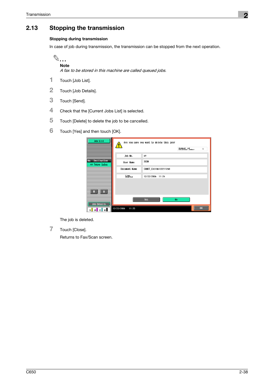 13 stopping the transmission, Stopping during transmission | Konica Minolta bizhub C650 User Manual | Page 70 / 295