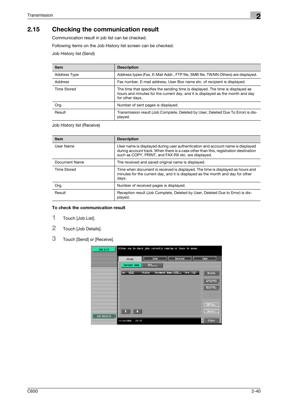 15 checking the communication result, To check the communication result | Konica Minolta bizhub C650 User Manual | Page 72 / 295