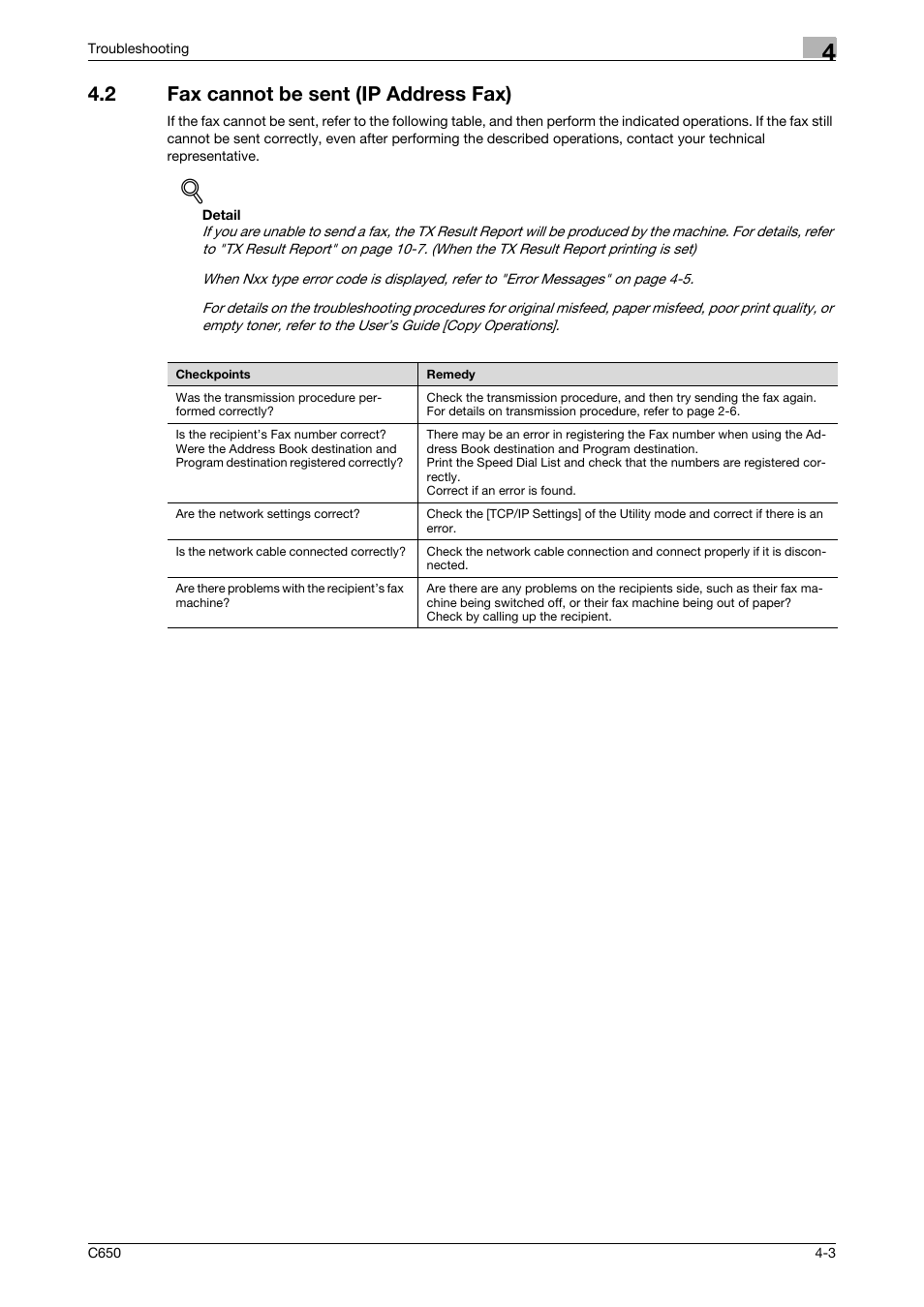 2 fax cannot be sent (ip address fax), Fax cannot be sent (ip address fax) -3 | Konica Minolta bizhub C650 User Manual | Page 96 / 295