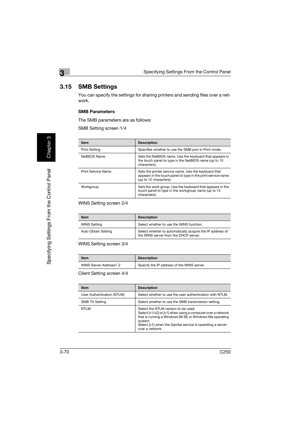 15 smb settings, Smb parameters, Smb settings -70 | Smb parameters -70 | Konica Minolta bizhub C250 User Manual | Page 181 / 396