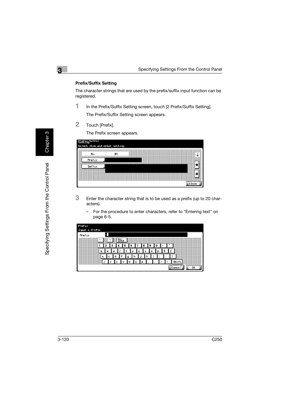 Prefix/suffix setting, Prefix/suffix setting -120 | Konica Minolta bizhub C250 User Manual | Page 231 / 396