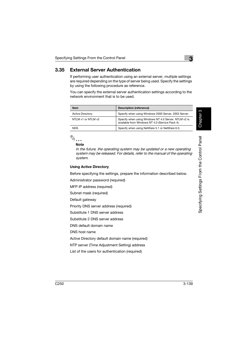 35 external server authentication, Using active directory, External server authentication -139 | Using active directory -139 | Konica Minolta bizhub C250 User Manual | Page 250 / 396