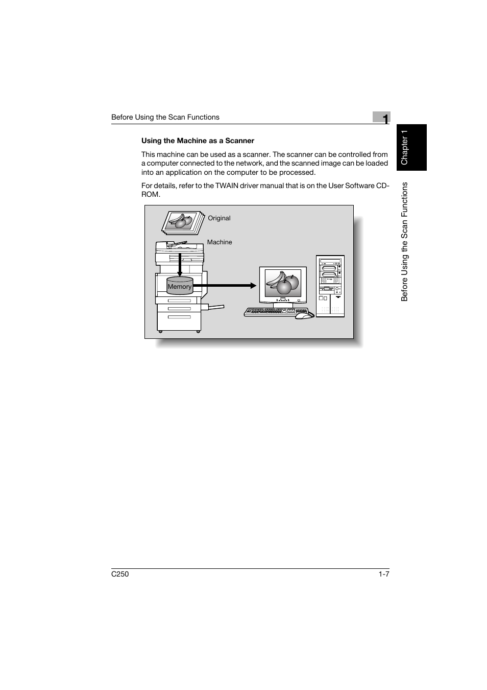 Using the machine as a scanner, Using the machine as a scanner -7 | Konica Minolta bizhub C250 User Manual | Page 26 / 396
